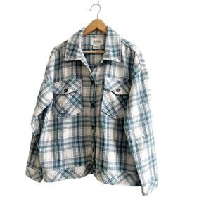 Boston Traders Women’s Plaid Shacket Button Front Size Medium Blue White Pockets
